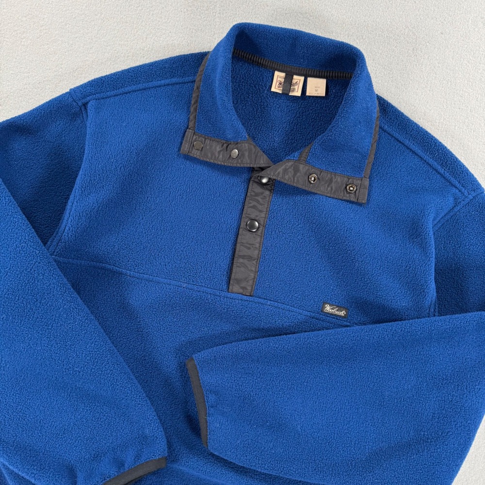 Woolrich Fleece Pullover Snap Placket Medium Blue Polartec Trim